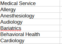 Medical Service source file columns